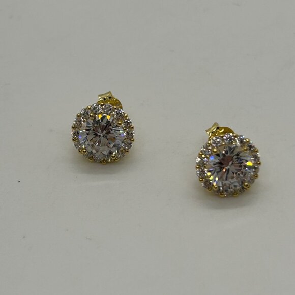 Primrose 18K Gold Over Sterling Silver Cubic Zirconia Halo Stud Earrings - Picture 9 of 14